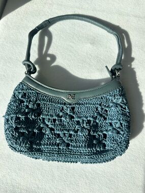 Sam Edelman Layla Floral Raffia Shoulder Bag Slate Blue